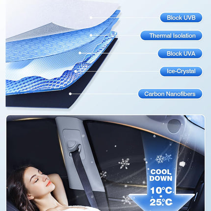 Black 8-Piece Window Sunshade Set for 2020-2024 Model Y