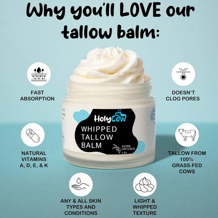 100% Grass Fed Beef Tallow Whipped Face Balm with Organic Jojoba Oil