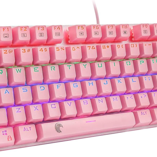 60% Mechanical Gaming Keyboard with Red Switches, Rainbow LED Backlighting, Hot Swappable 81 Keys, Pink