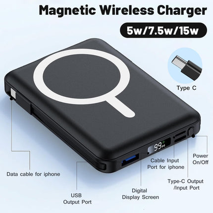 10000mAh Magnetic Portable Charger with 20W USB-C PD and LED Display