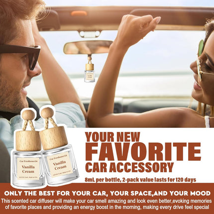 Vanilla Cream Hanging Car Air Freshener Diffuser, 2 Pack