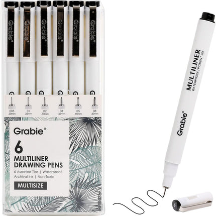 Micro Fineliner Pens, 6 Black Waterproof Fine Line Drawing Pens