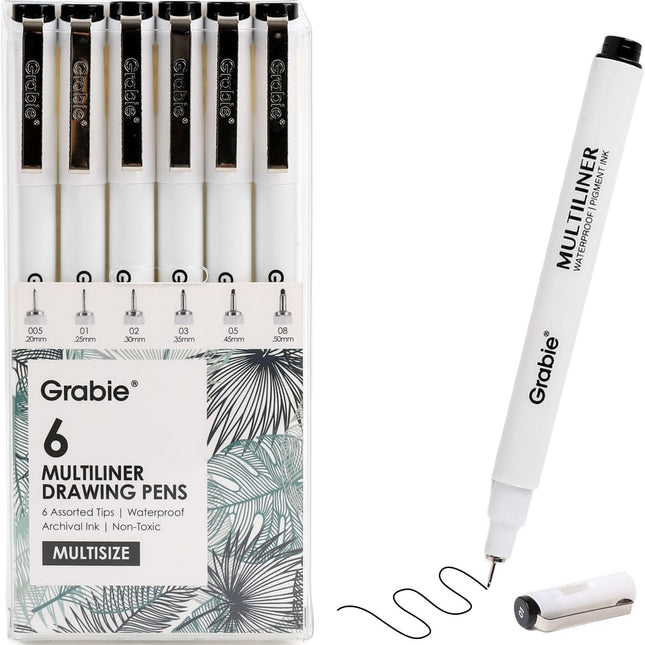 Micro Fineliner Pens, 6 Black Waterproof Fine Line Drawing Pens