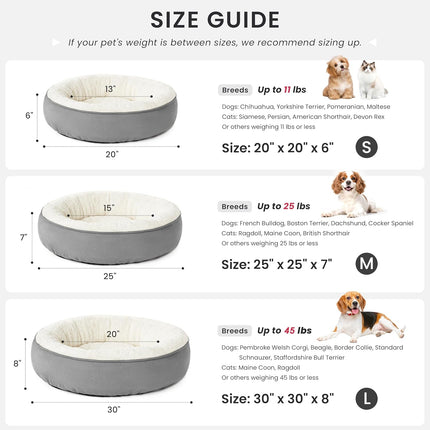 Round Donut Cat and Small Dog Cushion Bed, 20 in, Gray