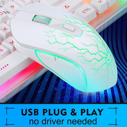 White RGB LED Backlit Gaming Keyboard and Mouse Combo for PC/Laptop