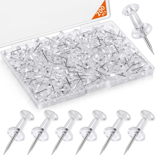 200 Pcs Clear Push Pins Tacks for Bulletin Boards