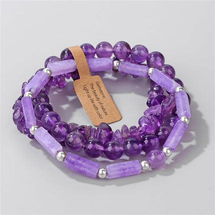 3-Piece Natural Stone 8mm Crystal Beaded Stretch Bracelets for Women