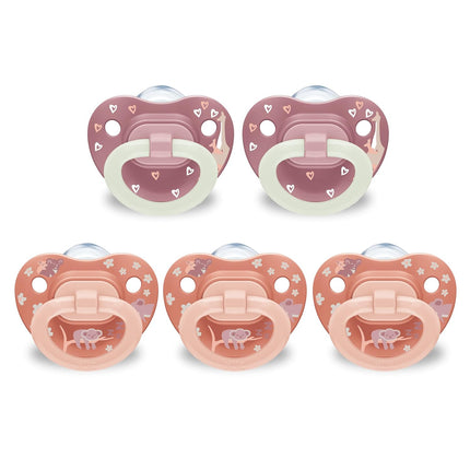 First Choice Classic Orthodontic Baby Pacifier, 0-6 Months, Orange & Pink, 5-Pack