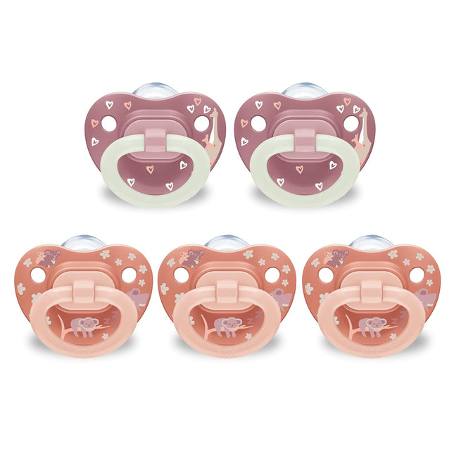 First Choice Classic Orthodontic Baby Pacifier, 0-6 Months, Orange & Pink, 5-Pack