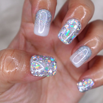 10-Piece Futuristic Holo Silver Glitter Press-On Nails