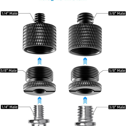8 Pack Mic Stand Adapter 5/8 Female to 3/8 Male and 3/8 Female to 5/8 Male, 5/8 Female to 1/4 Male and 1/4 Female to 5/8 Male Screw Thread Adapter