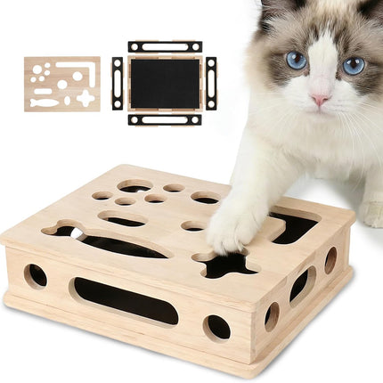 PawHaven RefugioPata Cat Scratch Puzzle Enrichment Box, Smooth Solid Wood Cat Nail File — Pet Supplies