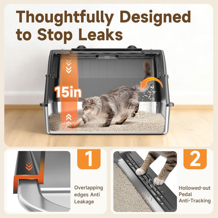 Stainless Steel Extra Large High-Sided Litter Box with Lid