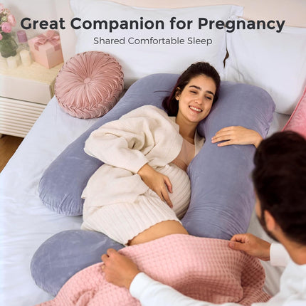 57 Inch U-Shaped Full Body Maternity Pillow with Removable Cover, Grey