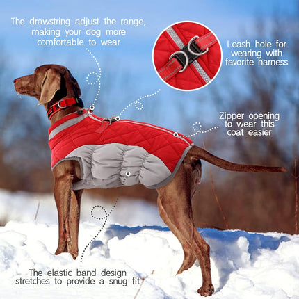 Waterproof Red Dog Winter Coat with Built-In Harness, Medium