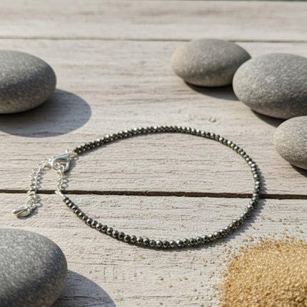 Genuine 2mm Pyrite Faceted Crystal Anklet