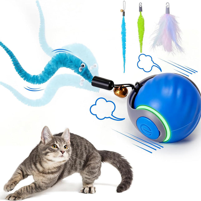 Interactive Rechargeable Cat Toy Ball with 3 Tails, Blue