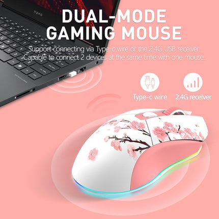 Sakura Pink Wireless Gaming Mouse with Charging Dock