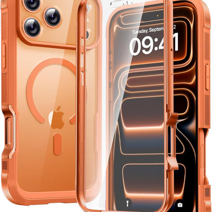 Magnetic iPhone 17 Pro Max Full Body Case with Screen Protector, Orange