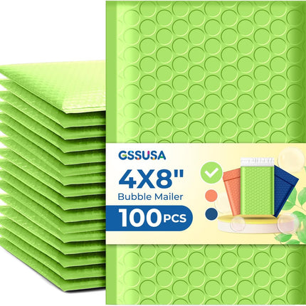 Green 4x8 Self-Seal Bubble Mailers, 100 Pack