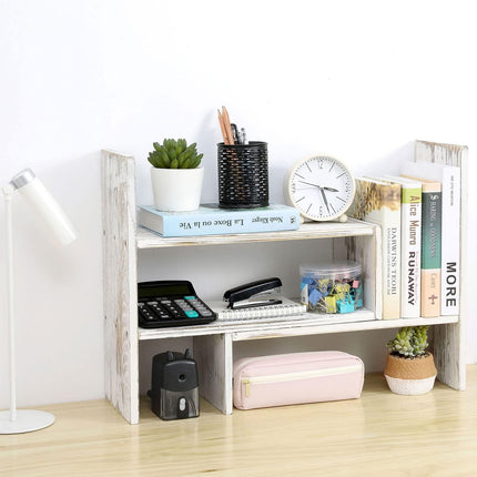 Adjustable Dark Brown Solid Wood Desktop Storage Organizer Display Shelf Book Rack