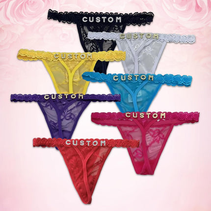 2-Pack Personalized Black Lace Thongs with Rhinestone Name Letters