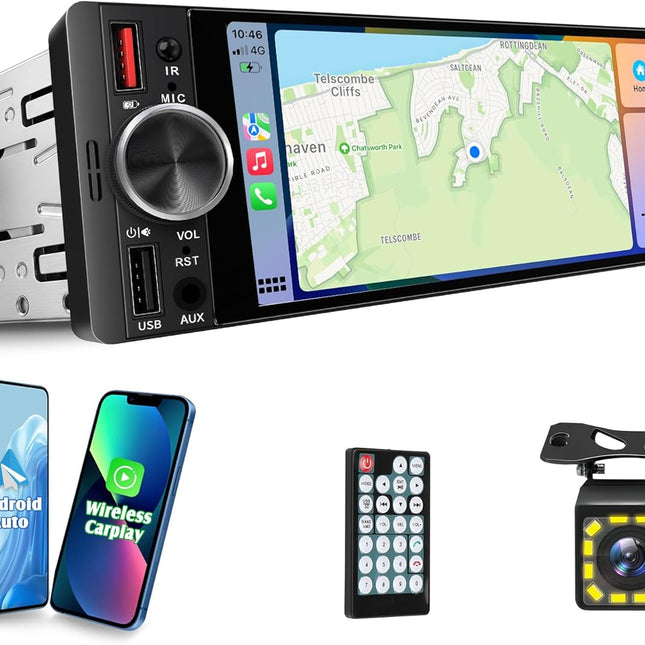 6.36-Inch Single DIN In-Cell Touchscreen Car Stereo with Smartphone Integration, 240W DSP Sound, Backup Camera, Hands-Free Calling, and AM/FM Radio