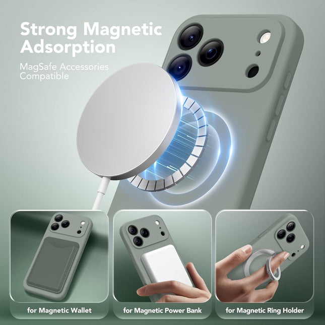Calke Green Magnetic Silicone Case for 17 Pro Max 6.9-Inch Phone