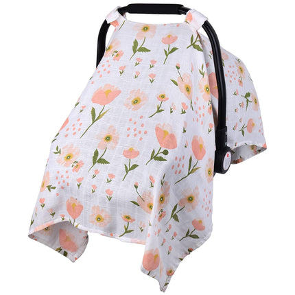 Pink Floral Muslin Car Seat Cover for Babies