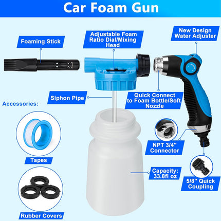 Car Wash Kit with Foam Gun, Brush Mop and Folding Bucket