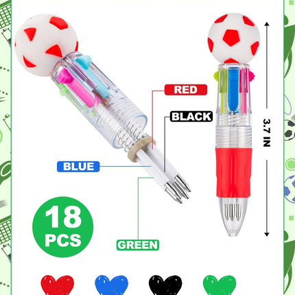 18-Piece Soccer Mini Multicolor 4-in-1 Retractable Ballpoint Pen Set
