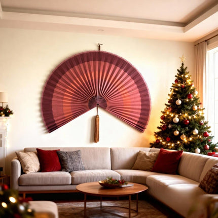 Large Green Bamboo-Style Folding Fan Wall Decor