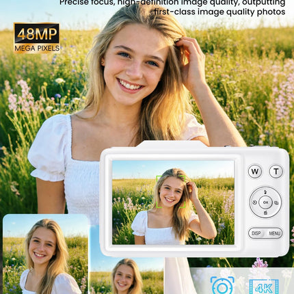 4K Autofocus Vlogging Camera, 48MP Point & Shoot, White