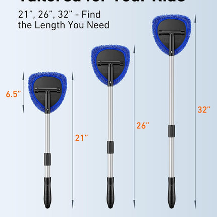 21-Inch Windshield Cleaner Tool with Extendable Handle and 4 Reusable Microfiber Pads, Blue