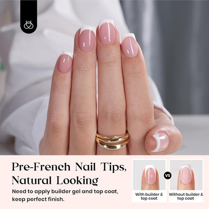French Tip Press-On Nails, 150-Piece Pink Short Square Soft Gel Nail Tips