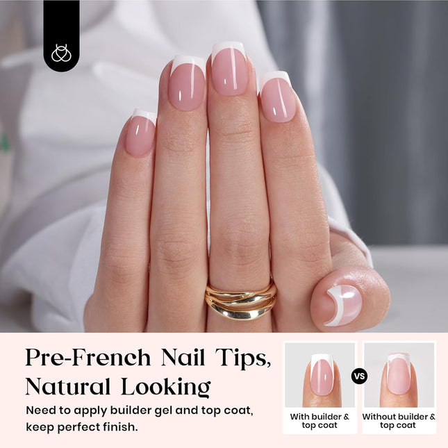 French Tip Press-On Nails, 150-Piece Pink Short Square Soft Gel Nail Tips