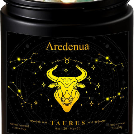Taurus Birthday Gifts Candle with Green Aventurine Crystals