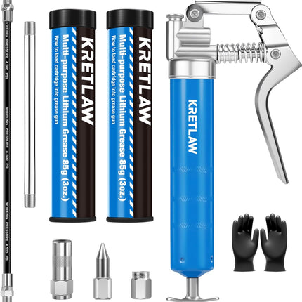 DriveForge ForjaRuta KRETLAW Mini Grease Gun (3000PSI) with Double 3oz Cartridge Grease and 12'' — Auto & Moto