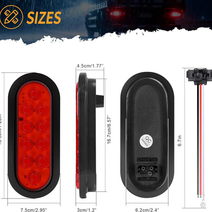 6-Inch Oval Red LED Trailer Tail Lights, 2-Pack