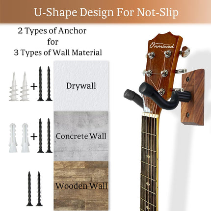 Black Walnut U-Shaped Guitar Wall Mount Hanger