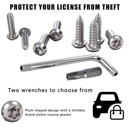 3rd-Gen Upgraded Anti-Theft License Plate Screws Kit, Stainless Steel M6 Fasteners with Caps