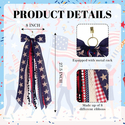 Large Patriotic Front Door Wreath Sash with 8-Ribbon Americana Star Bow