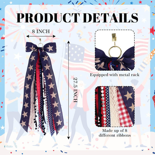Large Patriotic Front Door Wreath Sash with 8-Ribbon Americana Star Bow