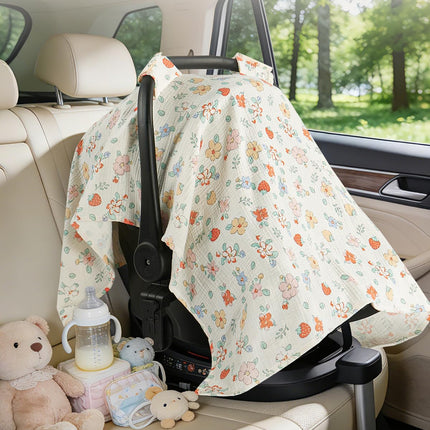 100% Muslin Cotton Baby Car Seat Cover - Strawberry