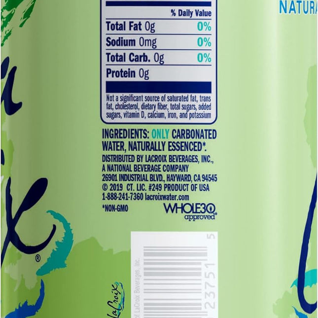 Lime Sparkling Water, 12 Fl Oz Cans, Pack of 8