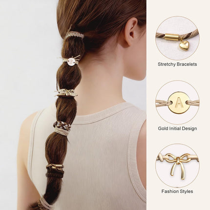 Letter A No-Damage Hair Tie Bracelet Set for Women, 10 Pcs