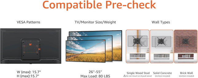 Full Motion Articulating TV Wall Mount for 26"-55" TVs