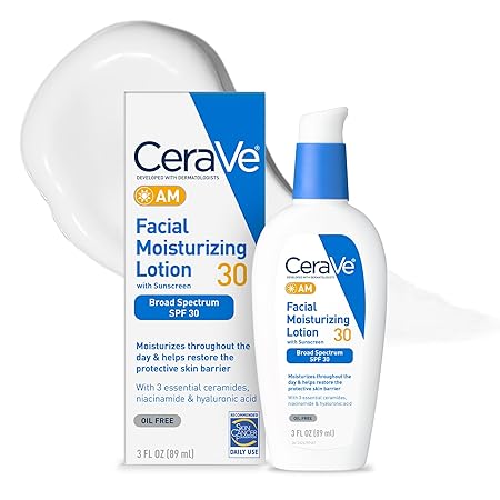 CeraVe AM SPF 30 Oil-Free Facial Moisturizer 3 oz bottle with sunscreen protection