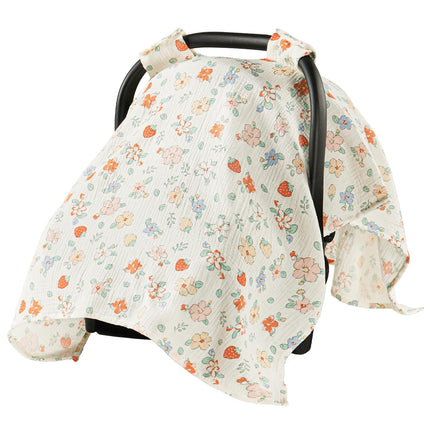 100% Muslin Cotton Baby Car Seat Cover - Strawberry