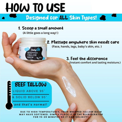 100% Grass Fed Beef Tallow Whipped Face Balm with Organic Jojoba Oil